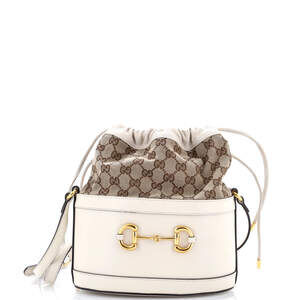 Gucci Small Horsebit 1955 Bucket Crossbody Bag Leather and GG Canvas